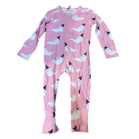 Spearmint Love Baby Bamboo Sleeper Long Sleeve Pink Ghost Print 12-18M - Picture 1 of 4